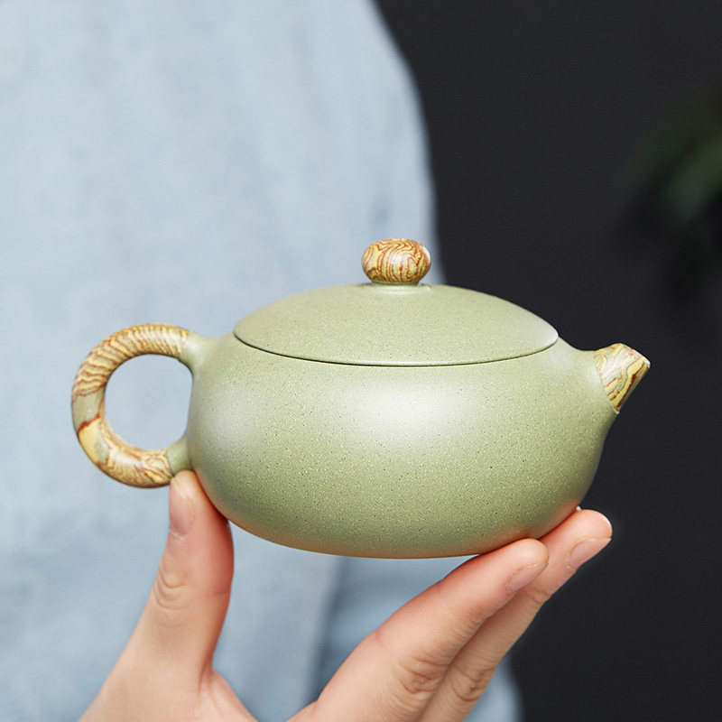 宜兴紫砂壶豆青砂玉乳扁腹西施壶纯全手工小茶壶单人功夫茶具套装