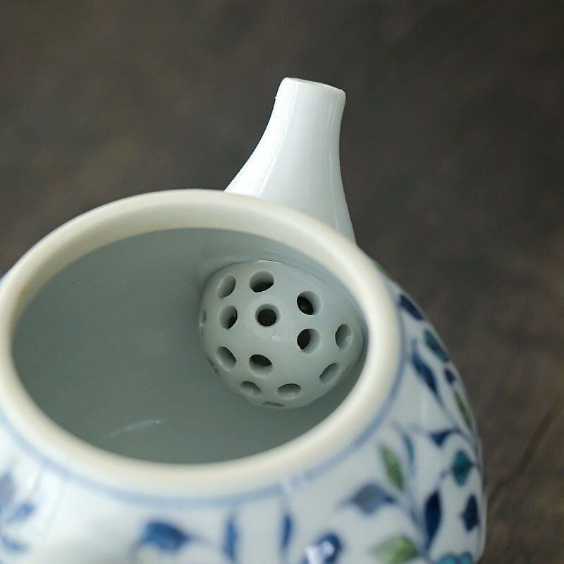 景德镇复古青花满彩福寿功夫茶具壶承家用陶瓷小号泡茶壶花茶单壶