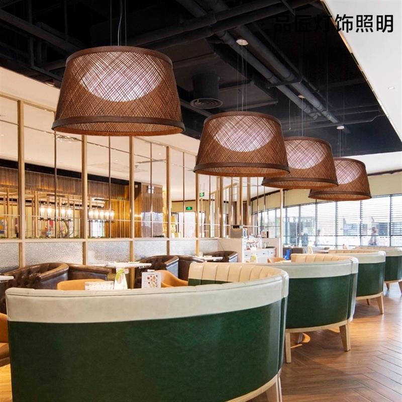 侘寂风草帽灯藤艺手工吊灯创意个性复古民宿阳台灯笼椎桶形吊灯