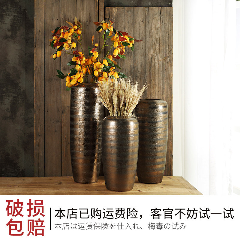 景德镇陶罐新中式陶瓷花器客厅玄关插花落地花瓶粗陶组合瓶子摆件