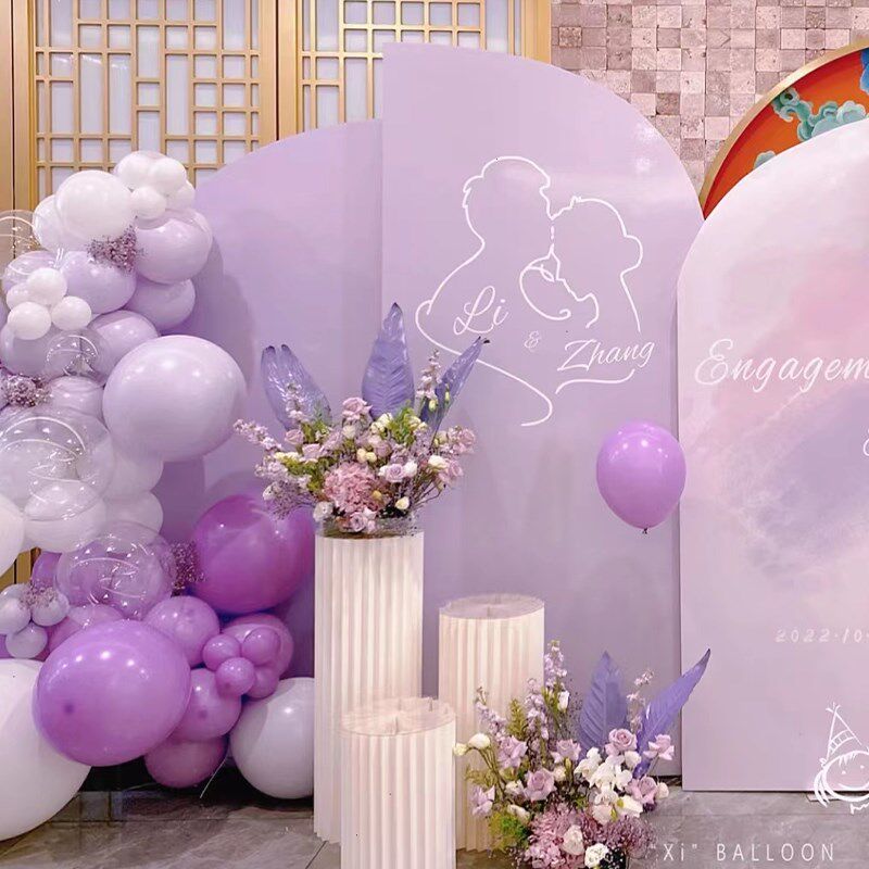 浪漫香芋紫订婚布置装饰背景板气球套餐kt板定制回门宴结婚宴装饰