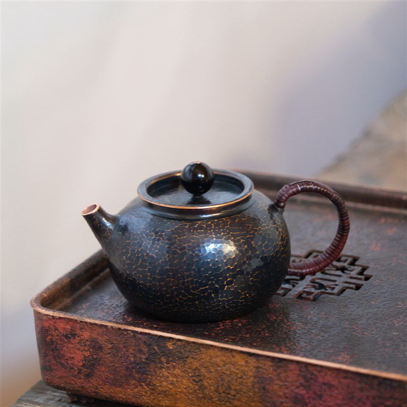 全手工一张打迷你泡茶壶带把小号纯铜茶壶功夫茶壶200cc紫铜茶壶