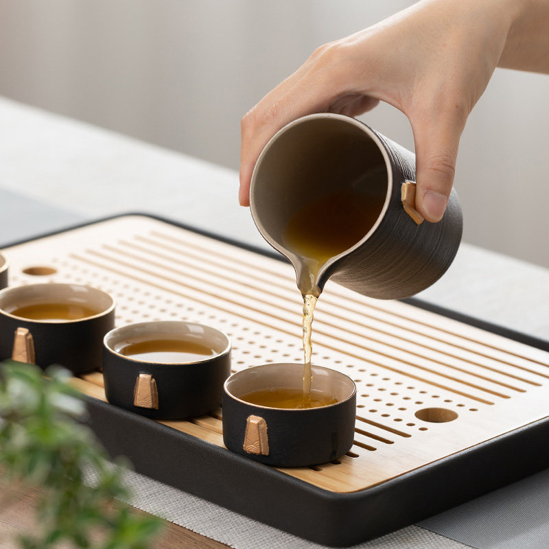 一品仟堂功夫茶具套装家用客厅轻奢描金陶瓷茶壶套组简约干泡茶盘