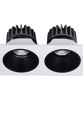 黑色双头防眩射灯led嵌入式长方形开孔80*160mm可调格栅灯2X7W12W