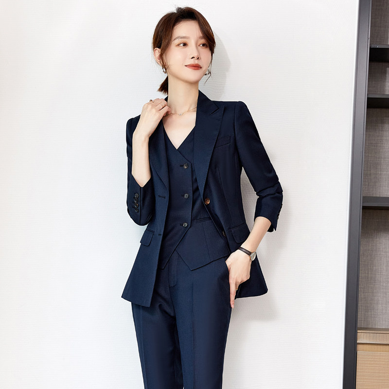 西装套装女2025春装新款陈数时尚OL气质藏青职业西服三件套高级感