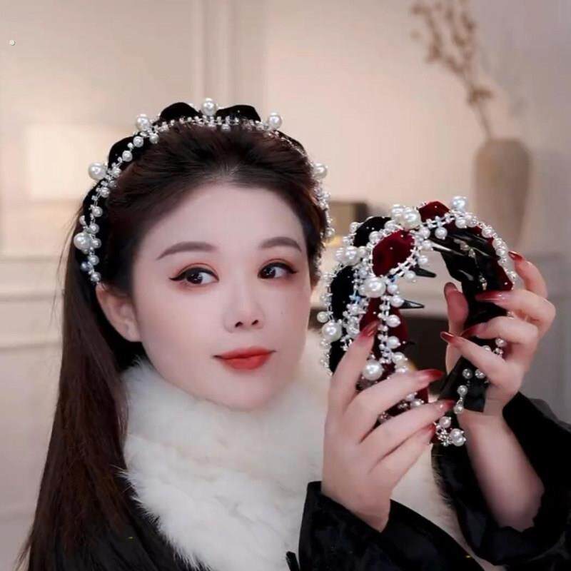 赫本高级感巴洛克珍珠丝绒发箍高颅顶增发量头箍轻奢气质头发饰卡