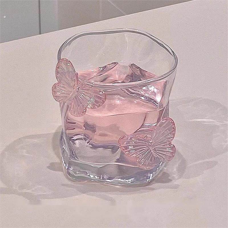 玻璃杯粉色蝴蝶威士忌酒杯啤酒杯高颜值杯子丨密涅瓦