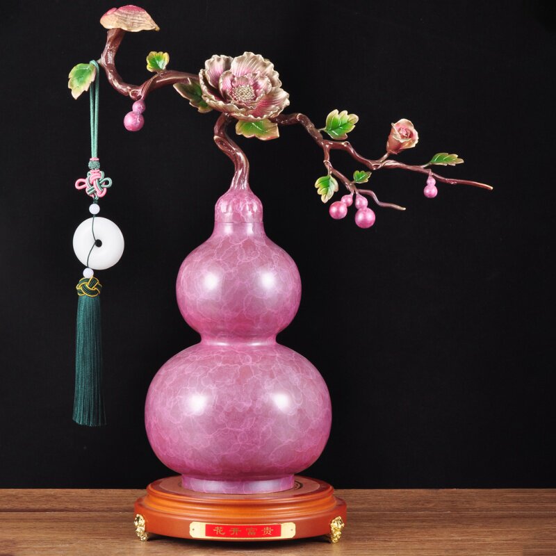 彩铜花开富贵葫芦摆件招财福禄家居客厅酒柜中式装饰品乔迁礼品