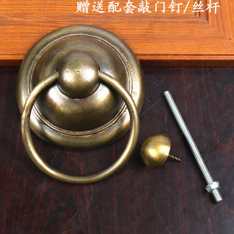 中式仿古大门纯铜拉手庭院门铜配件复古铜把手老式木门全黄铜门环