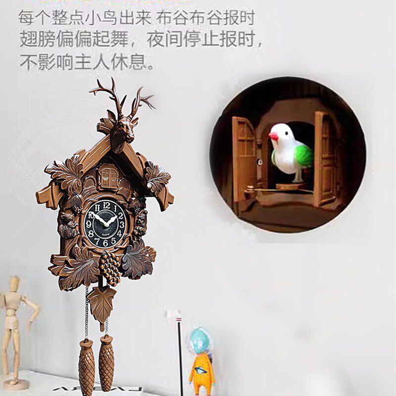 自动开门报时布谷鸟挂钟咕咕钟北欧复古风格时钟客厅钟表挂饰挂表