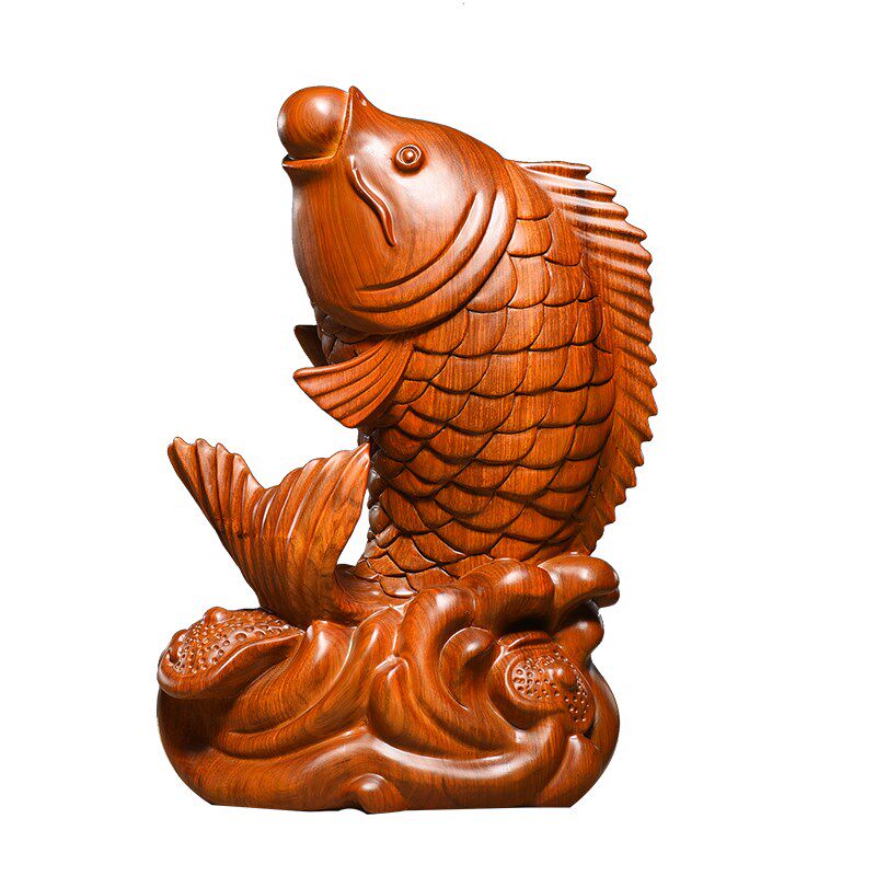 知府花梨木雕鱼摆件年年有鱼家居客厅公司装饰店铺开业工艺品送礼