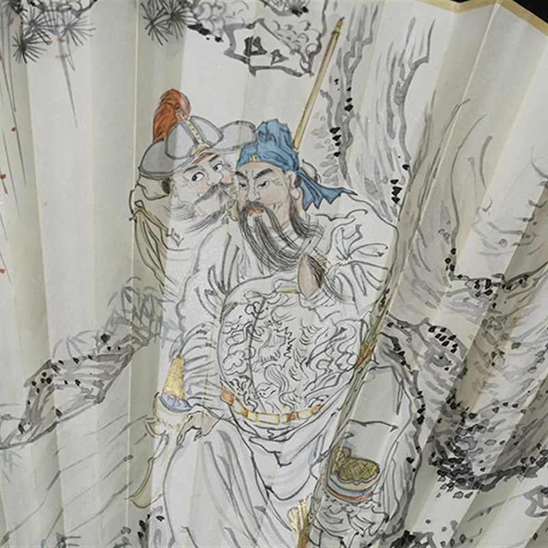 精品手绘工笔人物画扇面关公图关羽9/95寸18方苏工纸配折扇复古