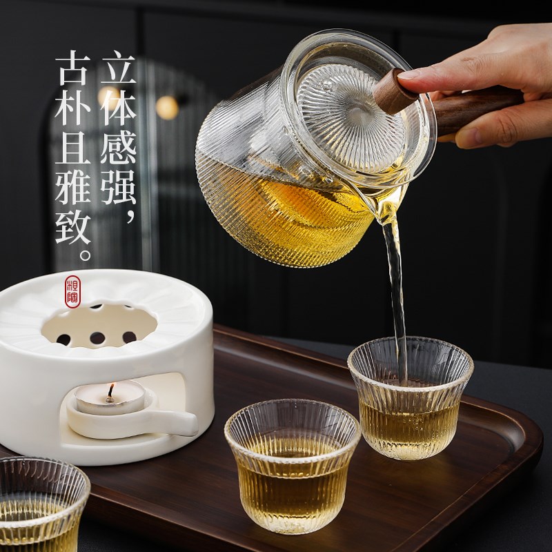 小型花茶壶电陶炉可电煮玻璃侧把壶温茶炉底座蜡烛加热泡茶壶套装