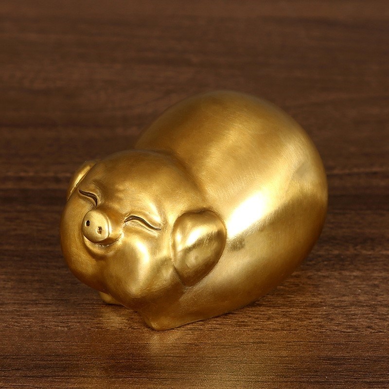 铜猪摆件纯黄铜卡通十二生肖猪鼠牛虎兔龙蛇马羊猴鸡狗迷你招财猪