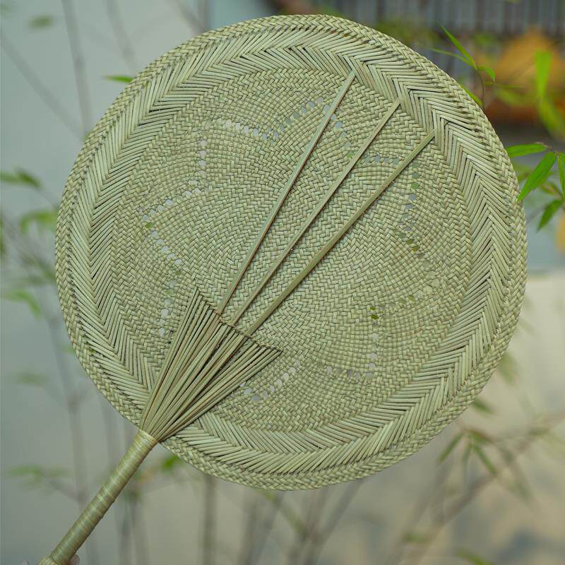 异兴席草蒲扇手工编织夏季老式古风团扇国风手摇草编竹编扇子竹扇