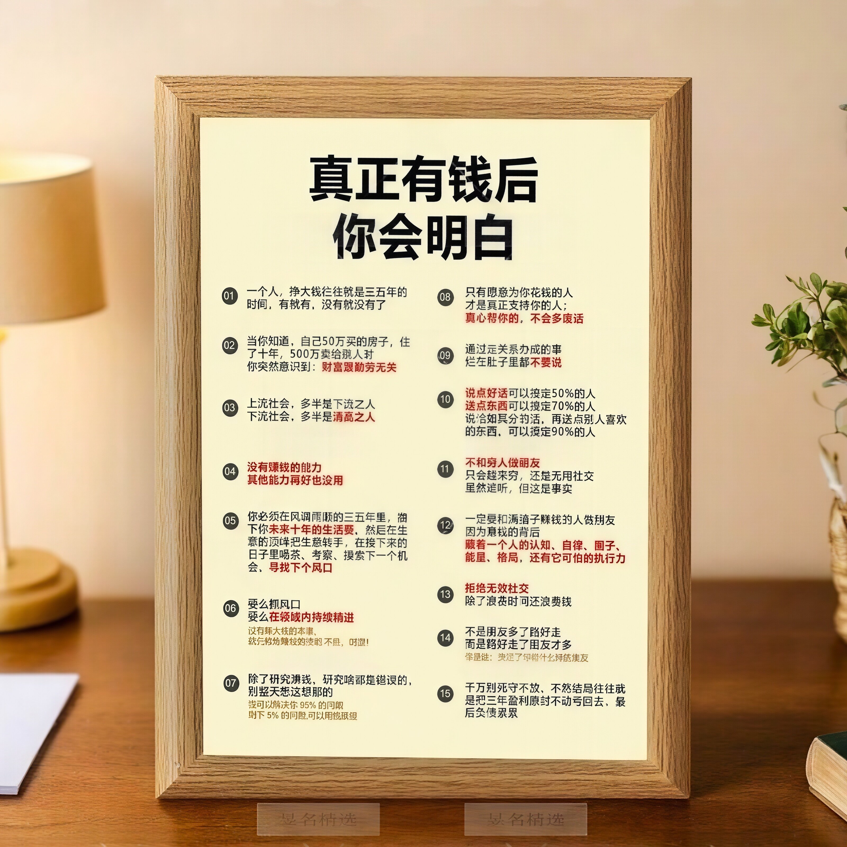 真正有钱后你会明白新中式思维强者心态房间装饰摆件桌面相框摆台