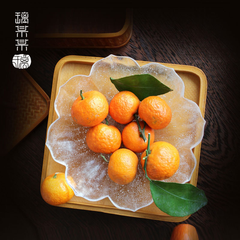 冰冻烧琉璃储水壶承手工茶盘养壶干泡盘茶承日式玻璃茶点果子托盘