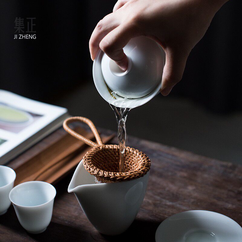 集正 青白瓷美人盖碗 清新白瓷三才碗影青玉瓷功夫泡茶碗薄瓷盖杯
