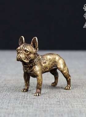 实心纯铜狗摆件沙皮犬小把件招财旺财狗茶道铜艺铜宠仿古微雕小号