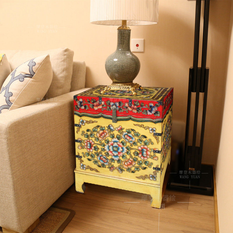 藏式家具实木沙发角柜西藏箱子角几做旧仿古边几轻奢床头柜小茶几