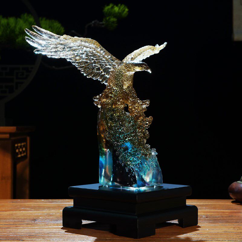 精英琉璃摆件老鹰办公室桌面装饰品大展宏图高档开业乔迁商务礼物
