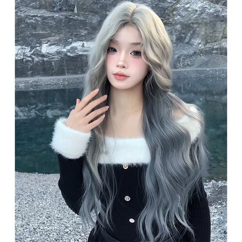 束朵假发女手钩前蕾丝中分长卷发均码lolita修脸网红jk全头套