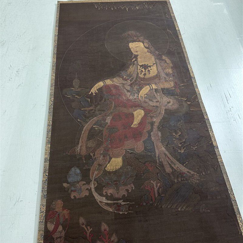 观世音菩萨装像复古书画真迹微喷仿古复制佛裱挂画轴卷中堂装饰画