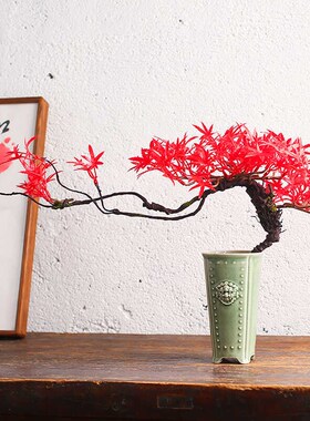 古风仿真绿植摆件盆景迎客松红枫仿真花玄关茶室茶空间酒店装饰品