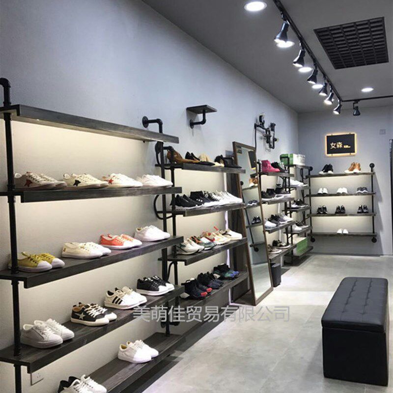 复上鞋店鞋架鞋店墙示架实木架鞋店陈列架多层落地鞋架古展鞋货架