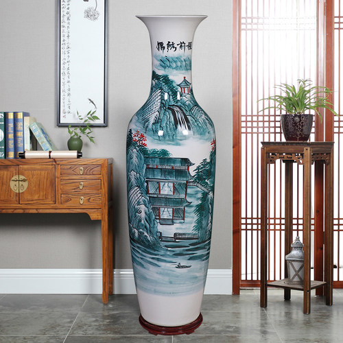 景德瓶落瓷陶地大花瓶中式客厅电视柜摆件客厅特大号高瓷镇插花瓶