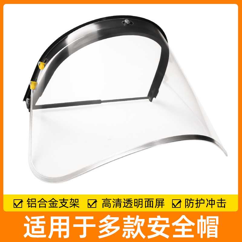 安全帽防护面罩PVC透明面屏铝包边支架焊工电焊打磨防冲击防护罩图片