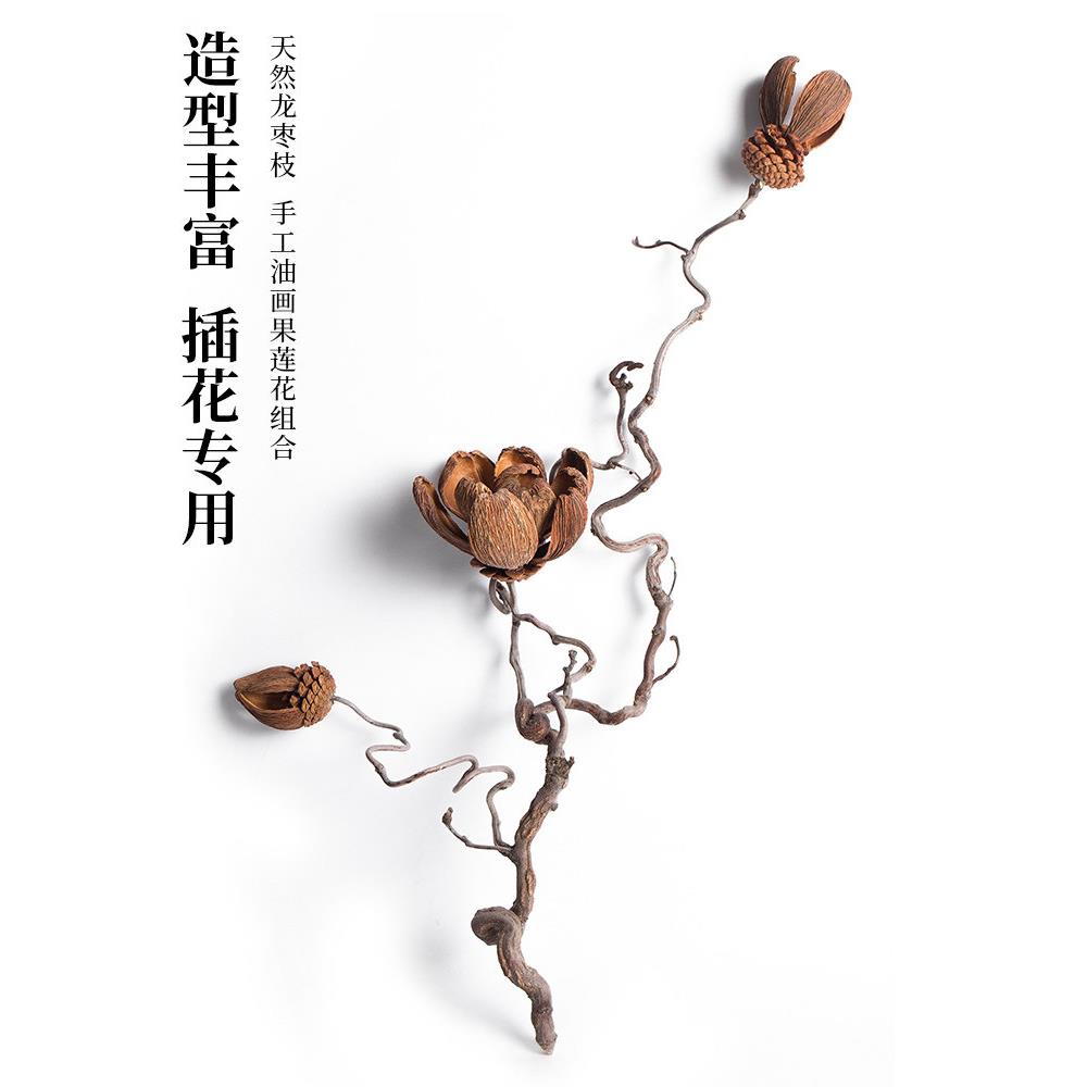 天然树枝树干龙枣枝手工花油画果家居民宿装饰摆件新中式侘寂禅意