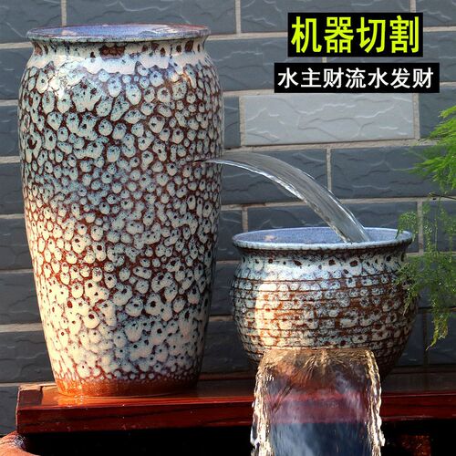 流水瀑布陶罐鱼法缸养古环环低吸水泵增氧循循生态鱼缸民宿复古罐