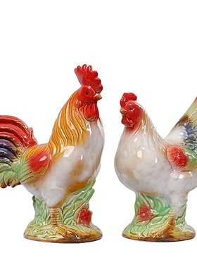 陶瓷件摆鸡吉祥物家居客厅酒新装饰高档工艺摆设招财乔迁柜居礼品