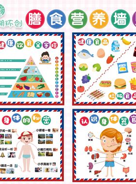 儿童膳食食物金字塔挂图 幼墙园环创布置儿贴营养育教PVC墙贴