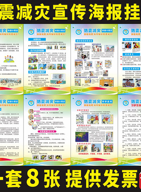 防灾减灾科普知识地震墙贴 人防地震漫画校园安全宣传画海报挂图