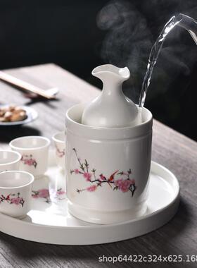 甄选陶瓷酒具温酒套装一壶十杯带盘白酒分酒器温酒壶小酒杯定 制L