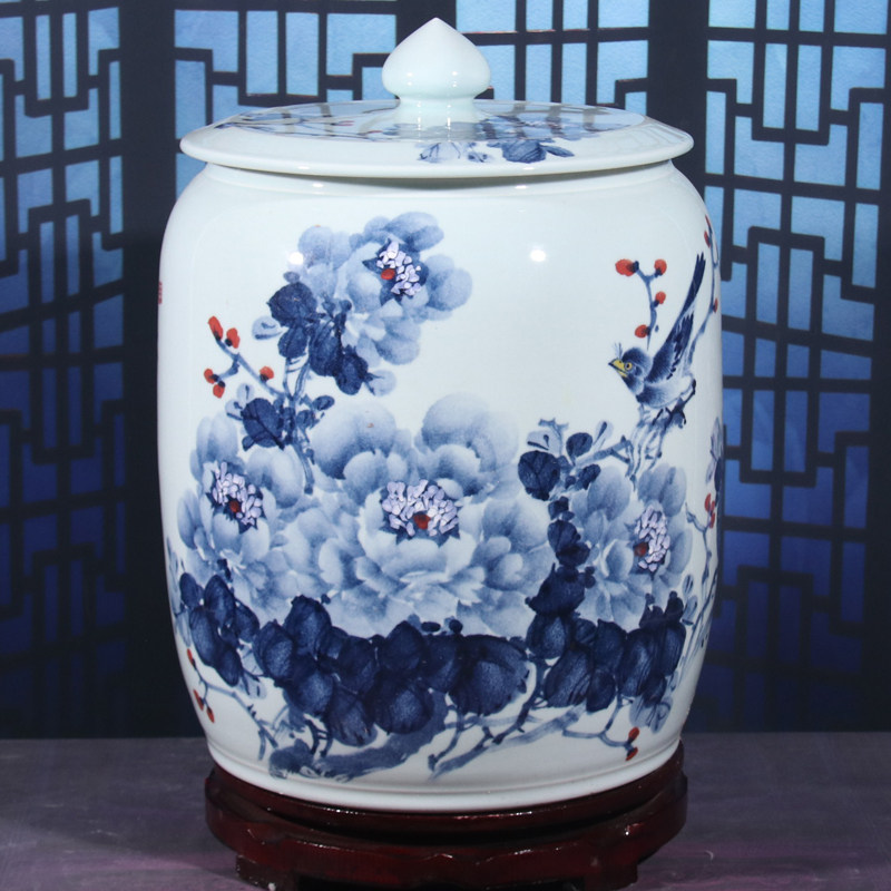 景德镇陶瓷器手绘米桶米缸30斤50斤家用油缸水缸带盖储物防潮防虫