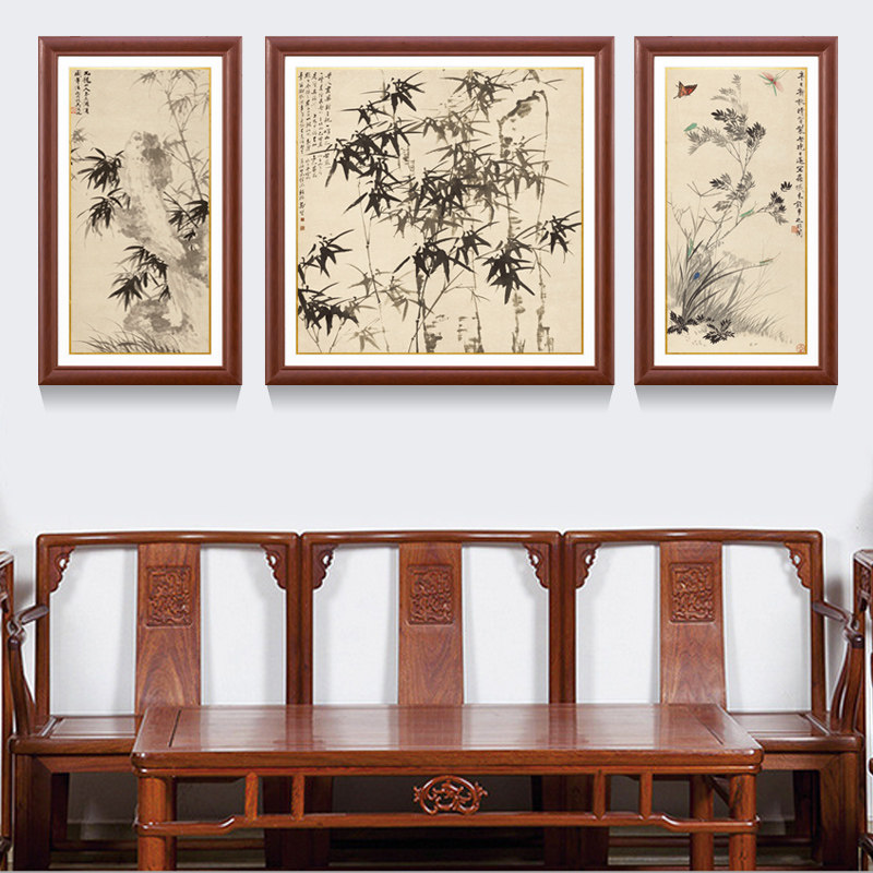 圣蓝诺 新中式山水客厅装饰画餐厅卧室三联沙发背景墙壁挂画花卉