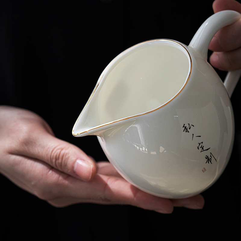 白瓷公道杯泡茶过滤单个公杯功夫茶具滤茶分茶器茶道配件定制刻字