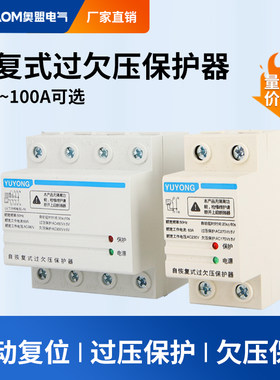 自复式过欠压延时保护器高低电压控制开关家用220V63A 2p自动复位