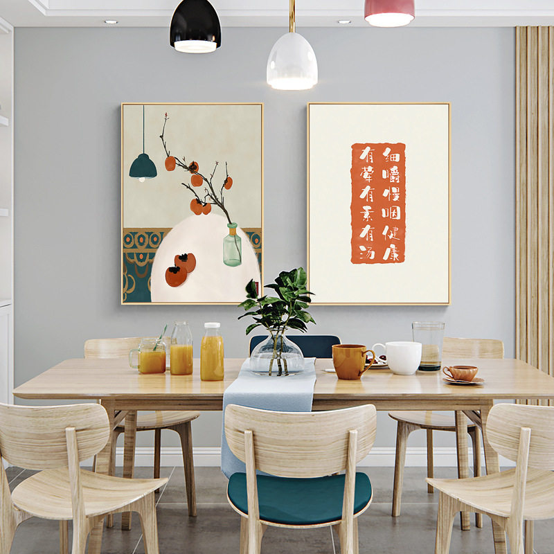 新中式小清新房间客厅装饰画猫咪静物卡通挂画餐厅厨房日料店壁画