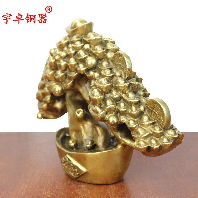 宇卓铜器 纯铜发财树黄铜发财树元宝发财树家居工艺品摆件