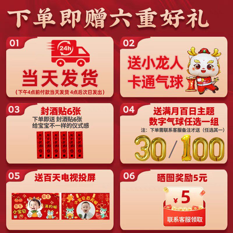龙宝百天照片背景墙kt板满月百日宴仪式感装饰场景布置道具定制