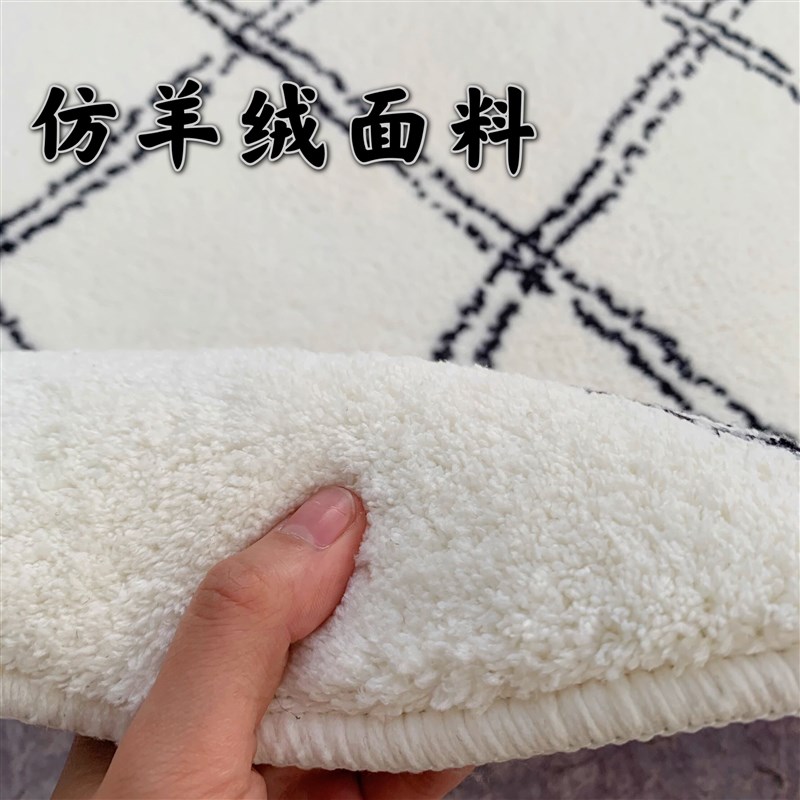 北欧简约加厚圆形地毯日式黑白线条客厅茶几圆垫卧室转椅吊篮地毯