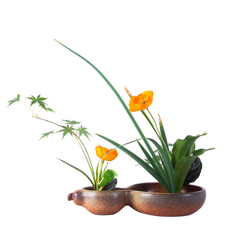 葫芦粗陶陶瓷花道花器剑山插花器中华花艺小原流家居插花器皿摆设