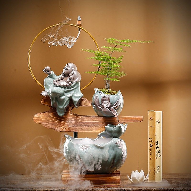 流水摆件生财招财创意家居水景办公室桌面水车循环水客厅开业礼品