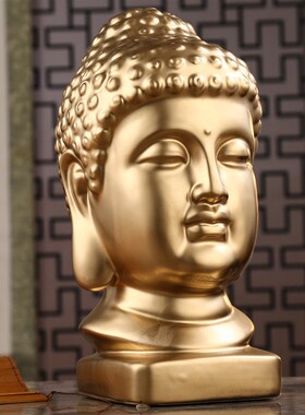 陶瓷释迦摩尼佛首摆件家居如来佛祖佛像招财禅意金佛头镇宅工艺品