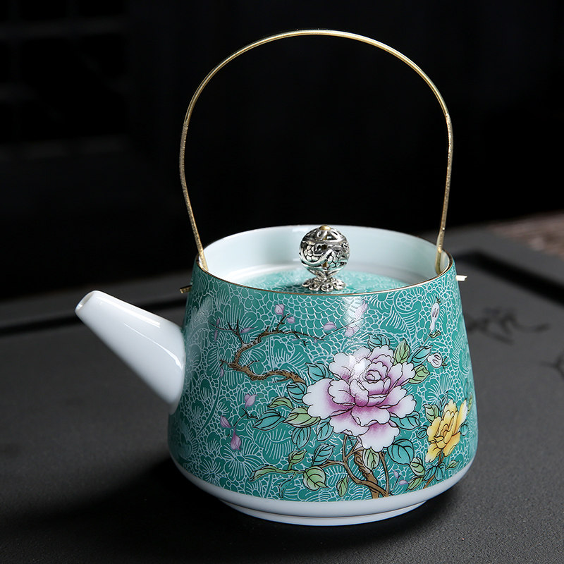 景德镇扒花茶具整套功夫茶具套装日式提梁壶一壶六杯家用带礼盒装