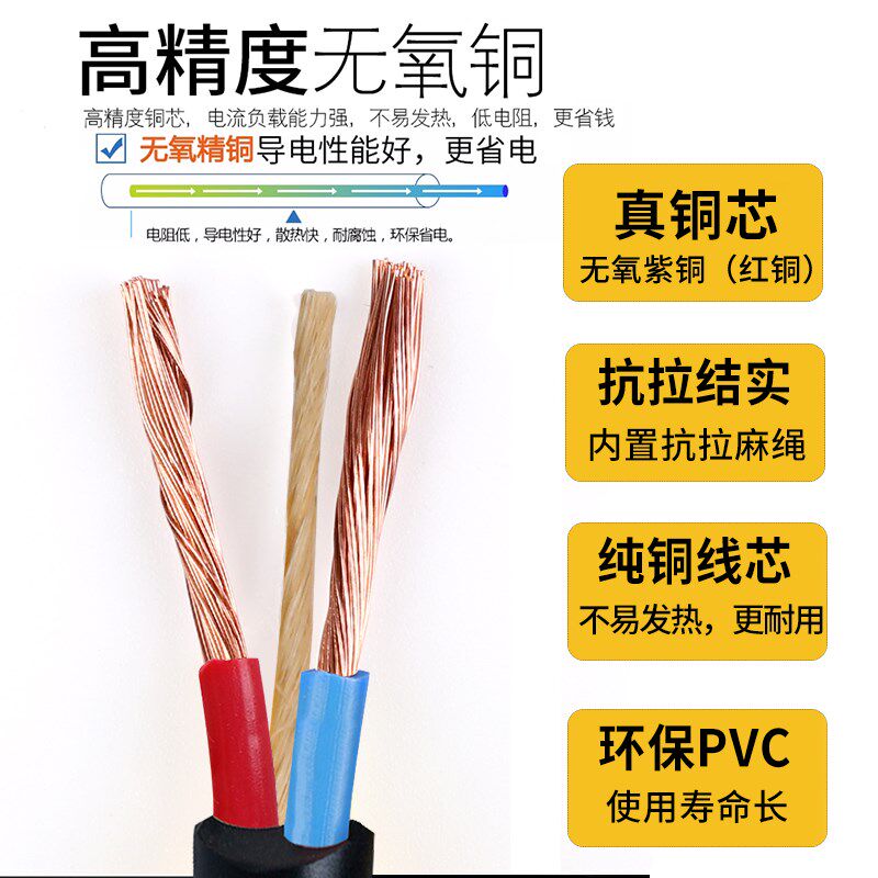 纯铜家用电线软线电缆线铜芯2芯1 1.5 2.5平方护套线电焊机电源线